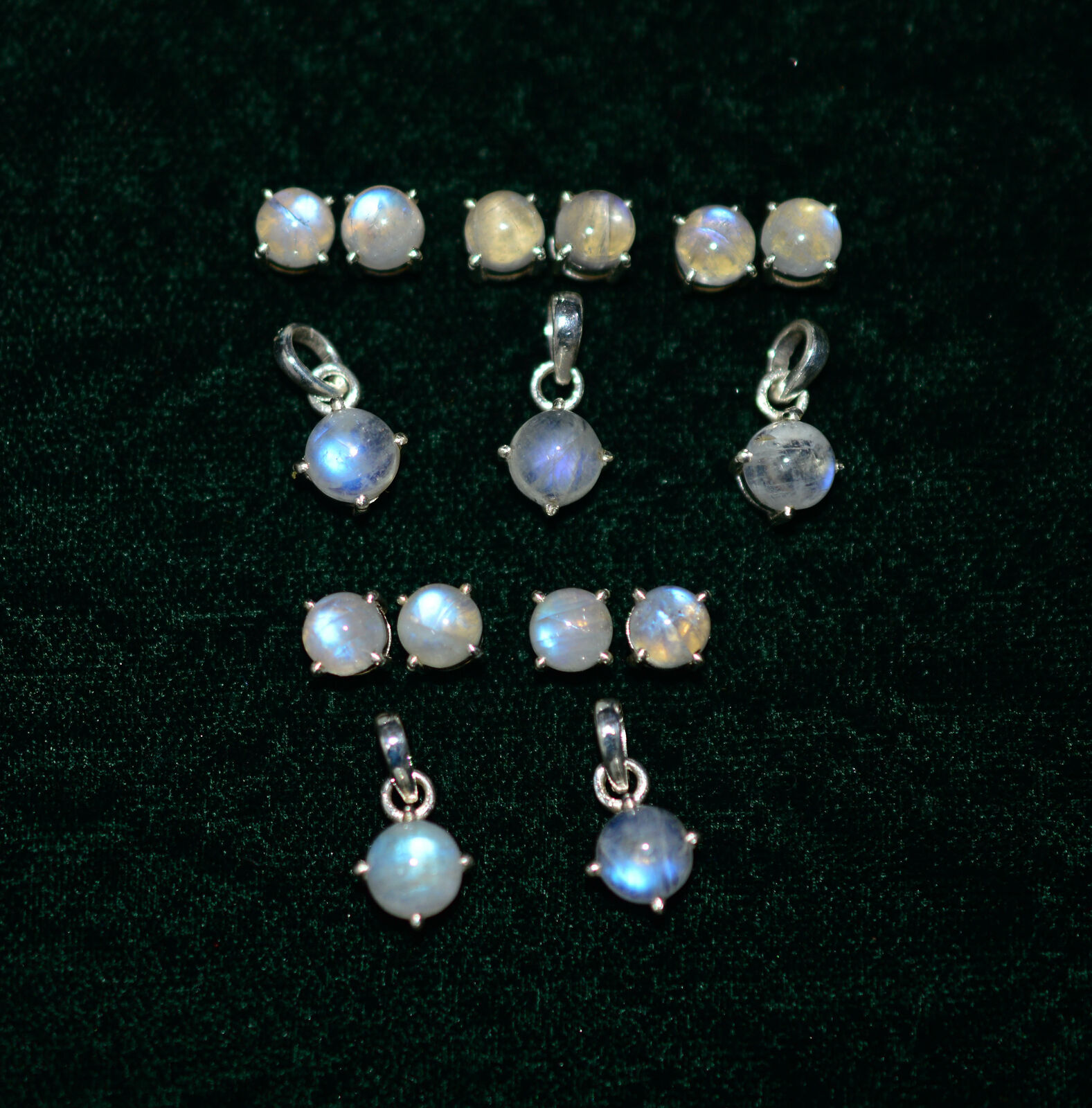 Wholesale 9pc 92 Sterling Silver White Rainbow Moonstone Earring Pendant Set N63
