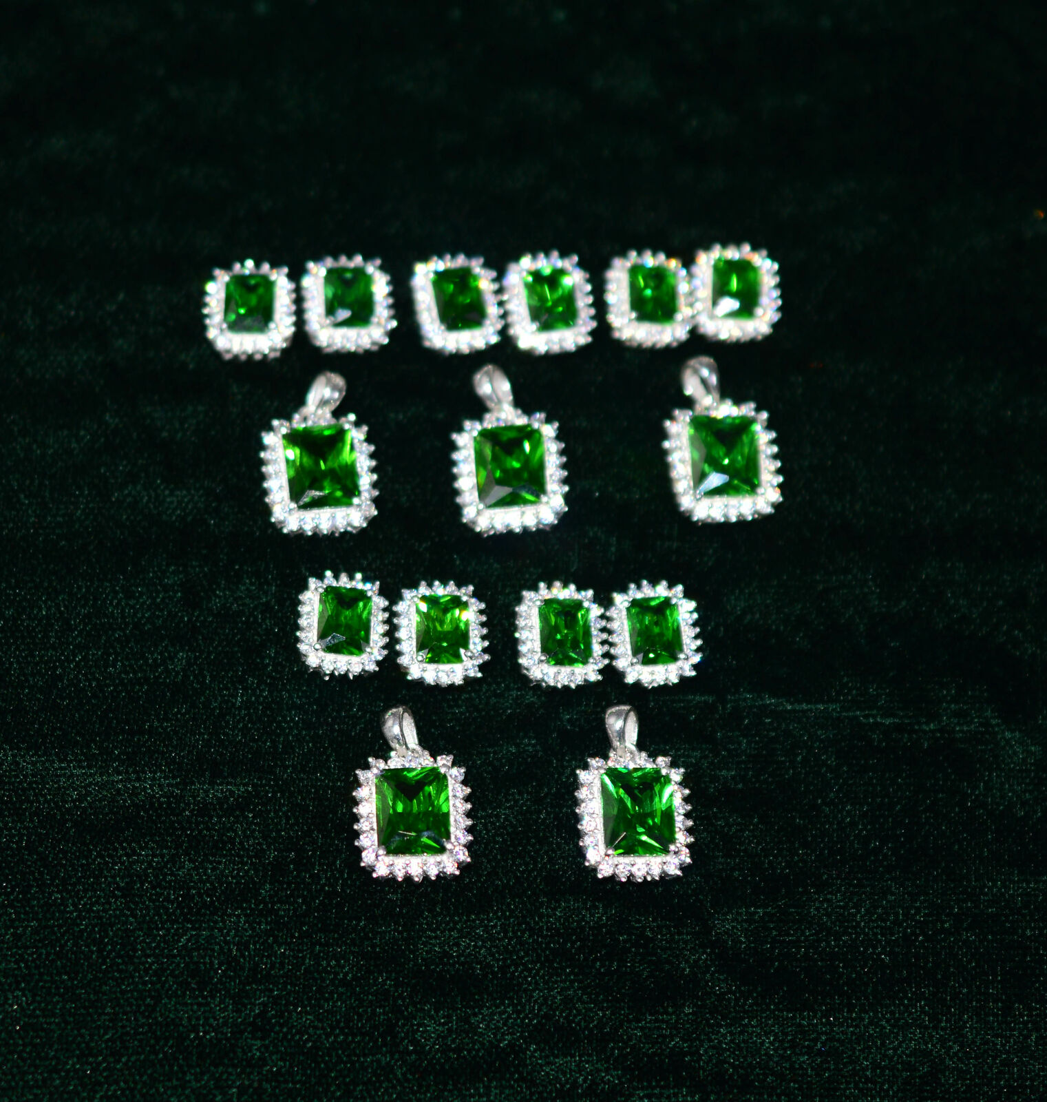 Wholesale 5pc 925 Sterling Silver Green Emerald Topaz Earring Pendant Set 0 P700