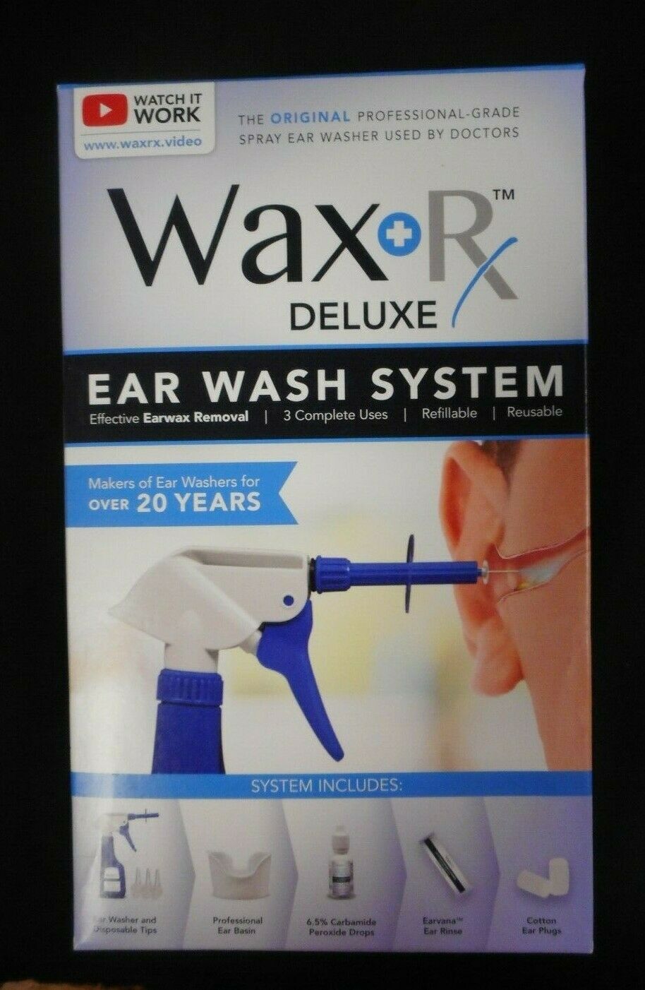 Wax + Rx Deluxe Ear Wash System Effective Ear Wax Removal 3 Complete Uses New.