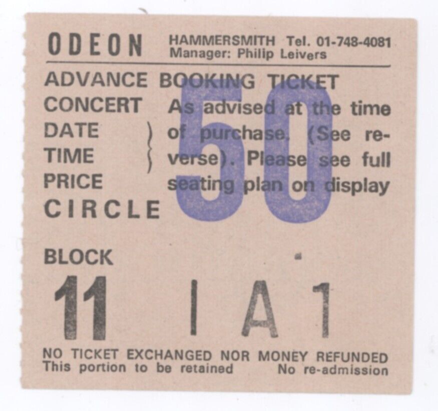 Rare Frank Zappa 9/25/84 London England Hammersmith Odeon Concert Ticket Stub