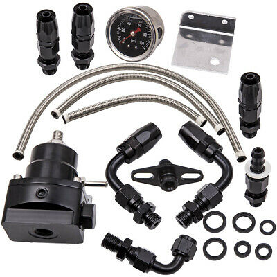 Universal 0-100 Psi 6an Adjustable Fuel Pressure Regulator Kit W/ Gauge Black