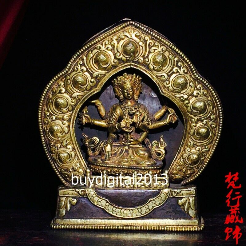 Tibet Bronze 24k Gold Ushnisha Vijaya Namgyalma Niche For Buddha Shrine Amulets