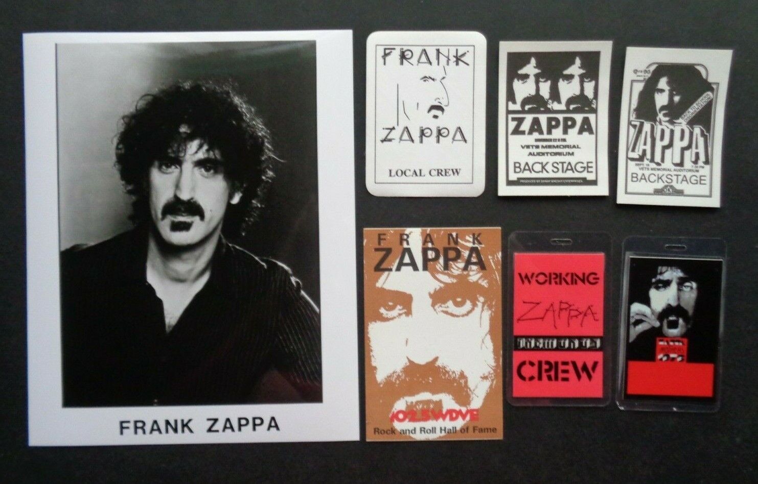 Frank Zappa,b/w Promo Photo,6 Original Backstage Passes,various Tours