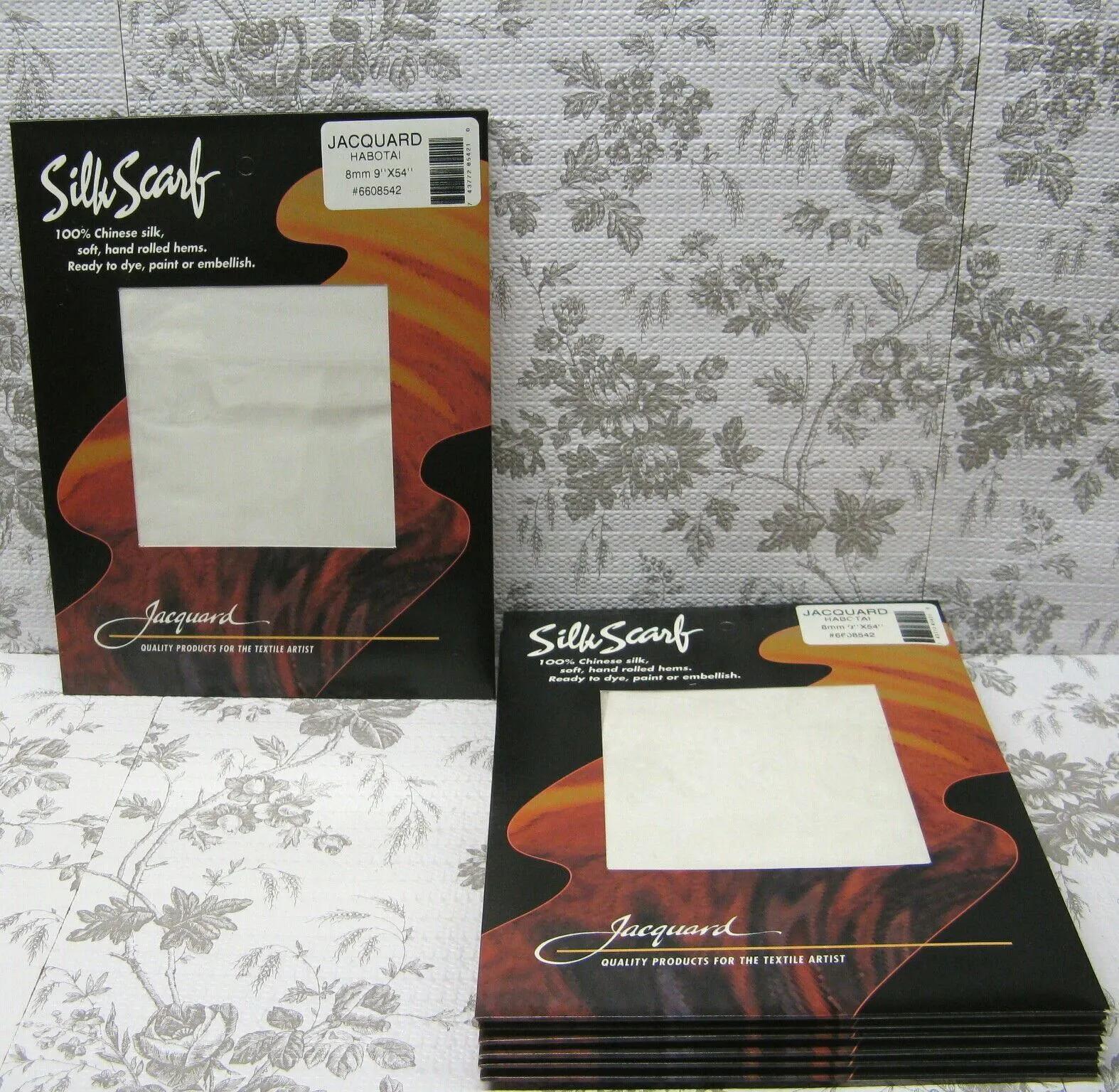 Silk Scarf Jacquard Lot Of 7 Habotai 9" X 54" 8mm Dye Paint #6608542 New In Pkg