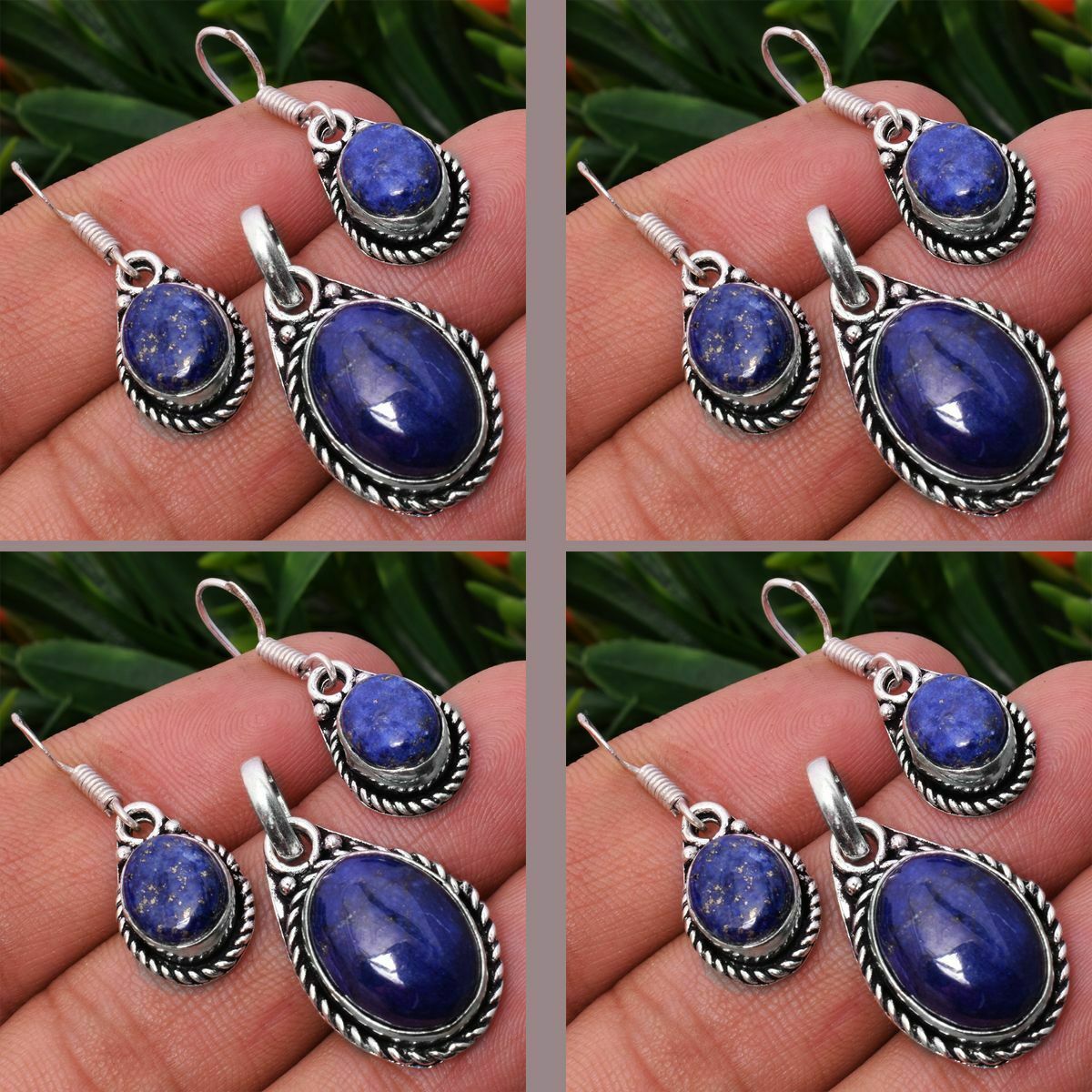 Lapis Lazuli 2pcs 925 Sterling Silver Plated Pendant Earring Sets Jewelry
