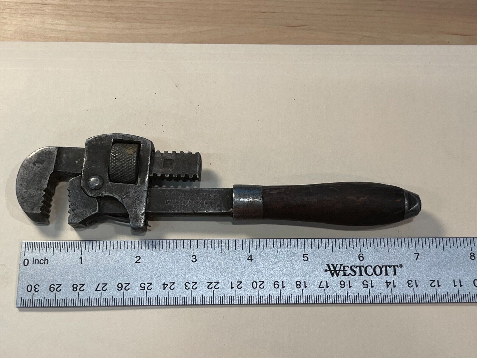 Vintage 7" Stillson Pipe Wrench Walworth Mfg Co. Boston Usa 7 Inch Wood Handle