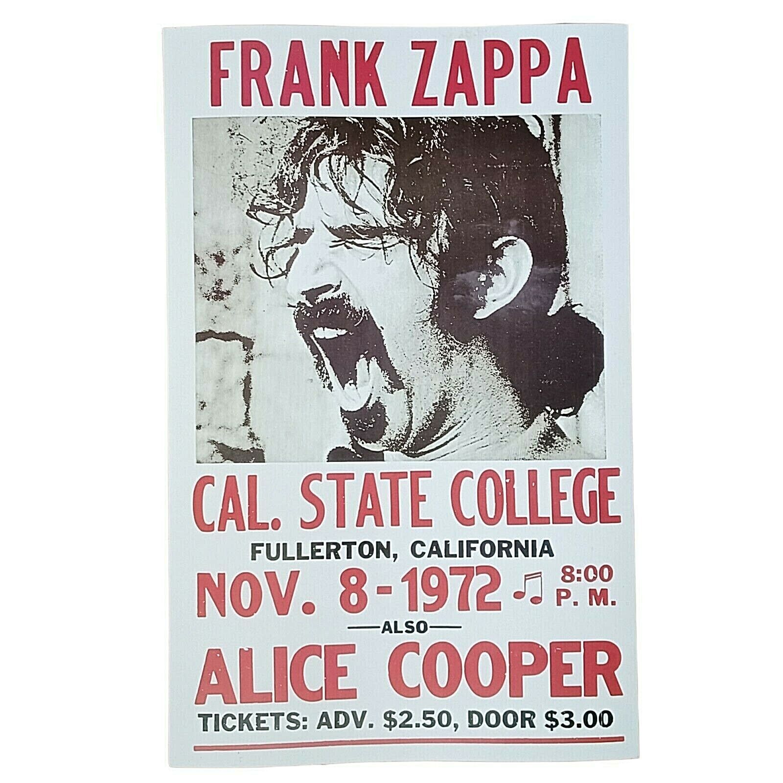 Frank Zappa Live Mini Poster Alice Cooper 1972 Fullerton Ca 14"x22" Rare