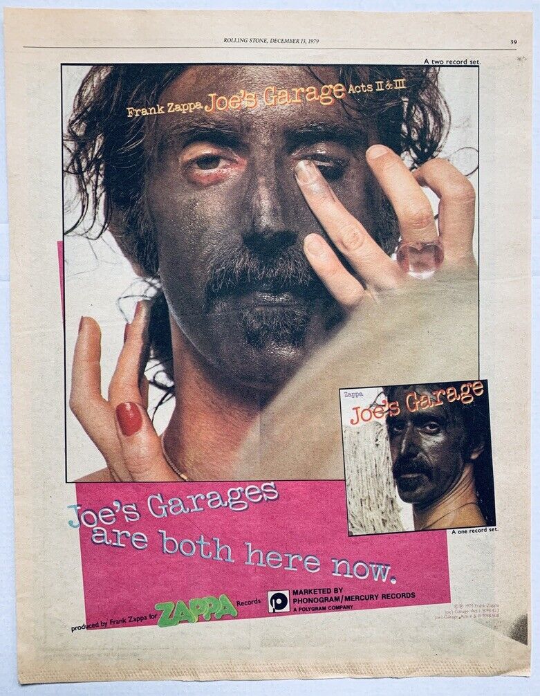 Frank Zappa 1979 Promo Print Advert Joe's Garage Acts