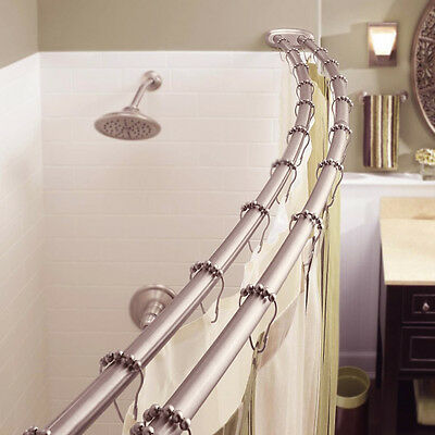 Adjustable Double Curved Shower Curtain Rod Crescent Bathtub, Satin Nickel