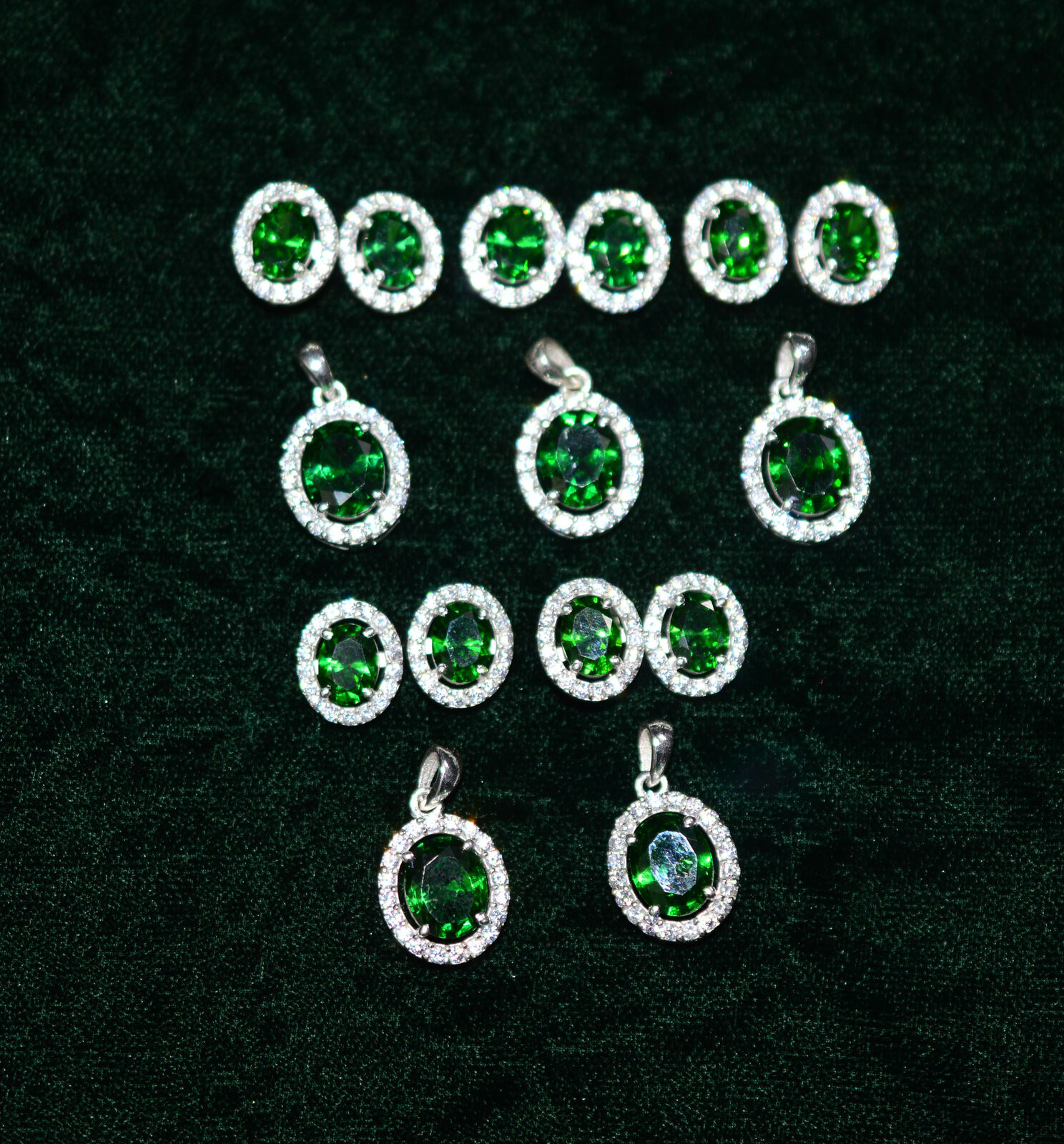 Wholesale 5pc 925 Sterling Silver Green Emerald Topaz Earring Pendant Set 0 R860