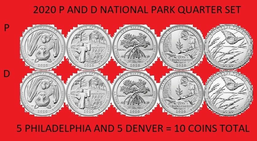 2020 America The Beautiful Quarter P & D 10 Coin Set Unc *on Hand*