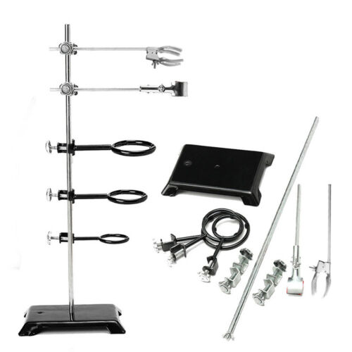 24" Laboratory Stands W/ 3 Lab Support Ring Condenser Flask Clip Clamp Stand Set