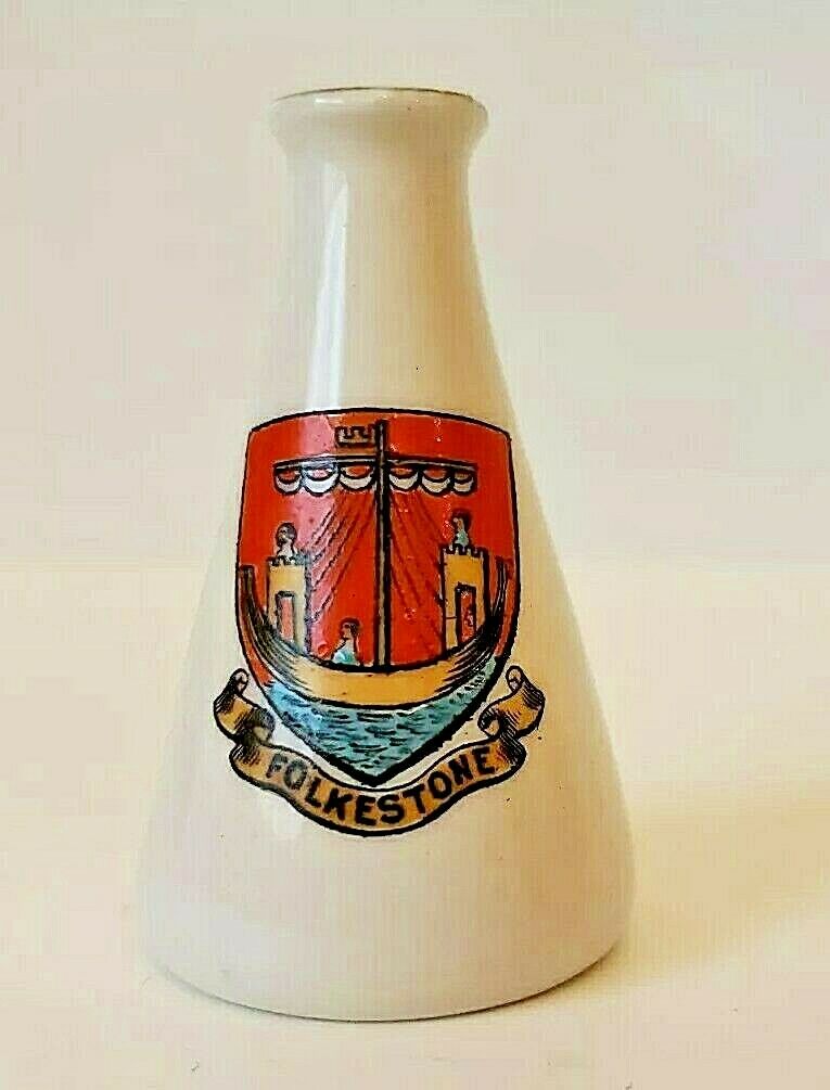 W. H. Goss Crested Folkestone China Mini Miniature Model Of Vase