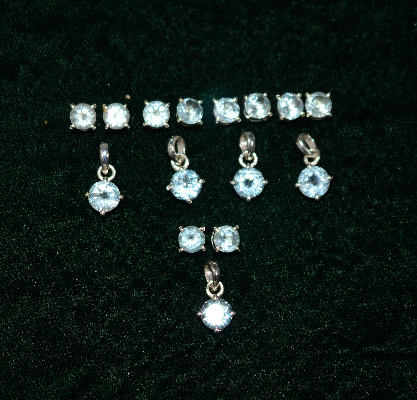Wholesale 5pc 925 Solid Sterling Silver Cut Blue Topaz Earring Pendant Set  0 Q5