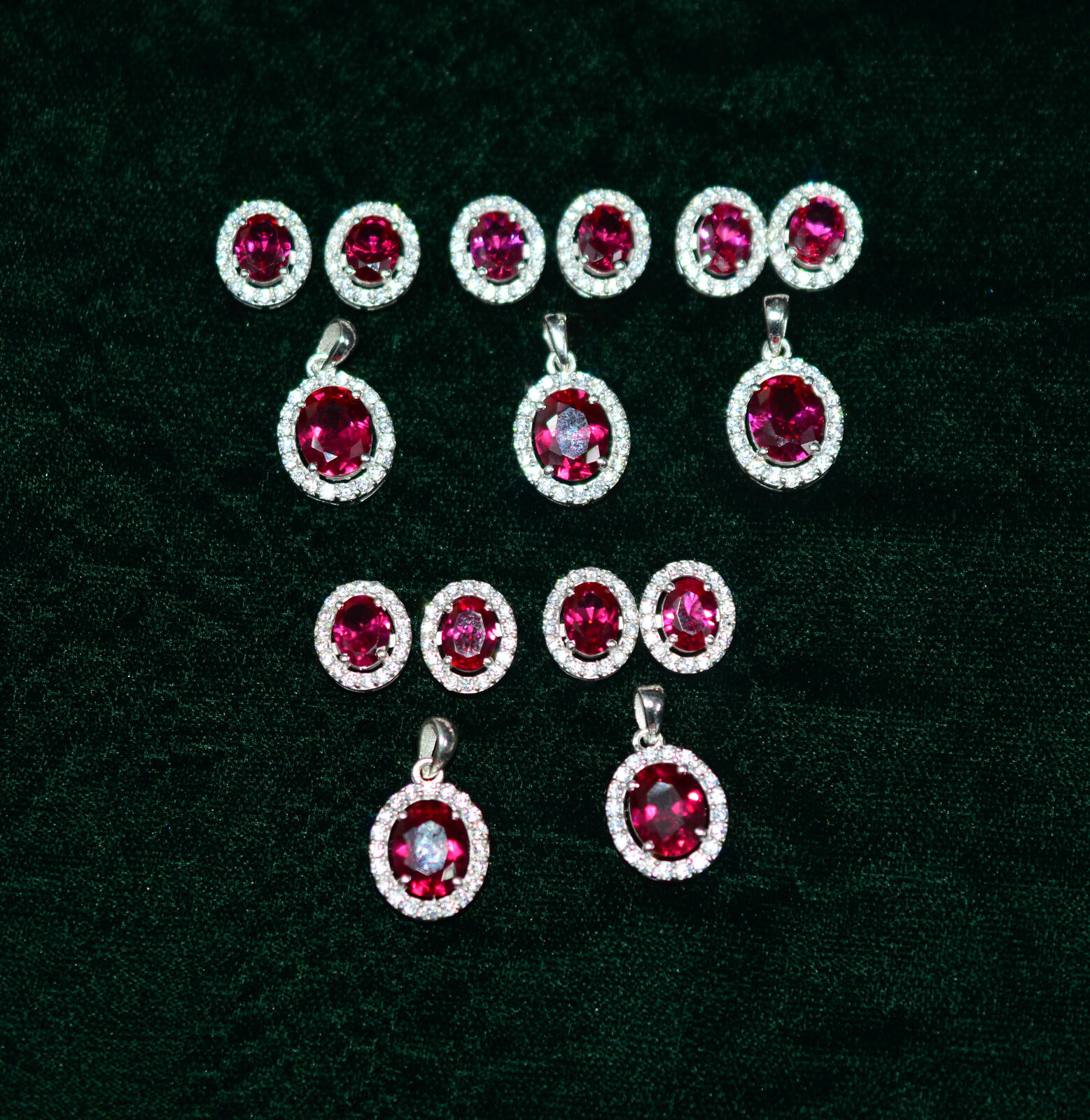 Wholesale 5pc 925 Sterling Silver Cut Red Ruby Topaz Earring Pendant Set  0 P810