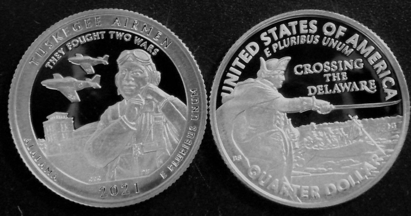 2021 S Proof Clad Washington Quarter Crossing The Delaware & Atb Tuskegee Proof