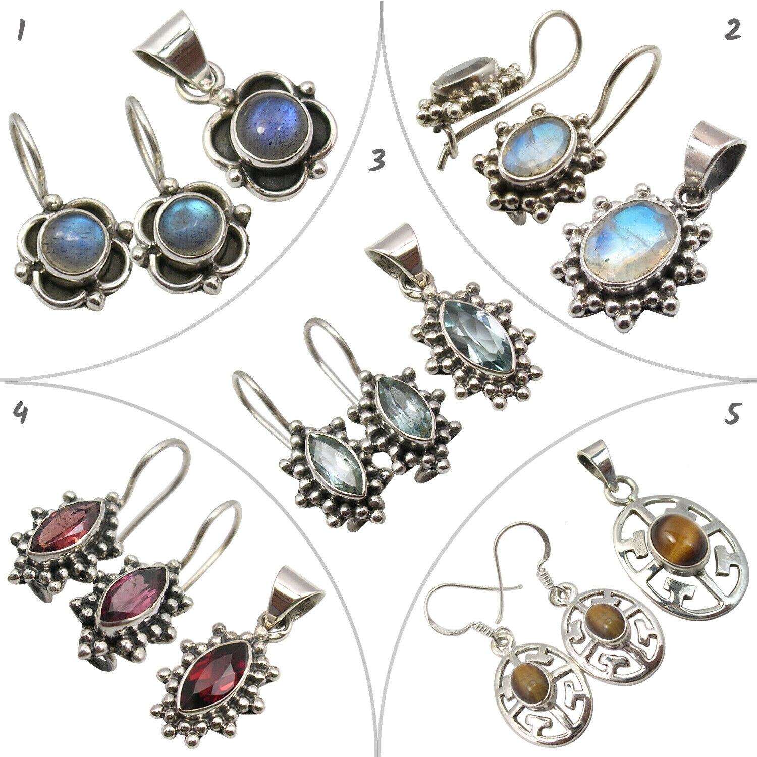 Silver 925 New Real Topaz Set Earrings Pendants 10 Items Lot Engagement Jewelry