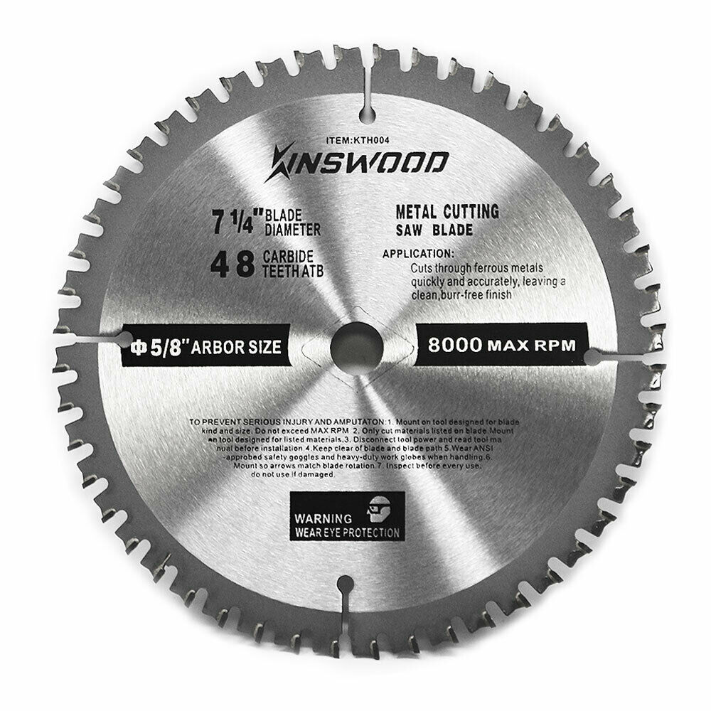 Kinswood 7-1/4" 5/8" 48t Carbide Tip Circular Saw Blade For Metal Cutting