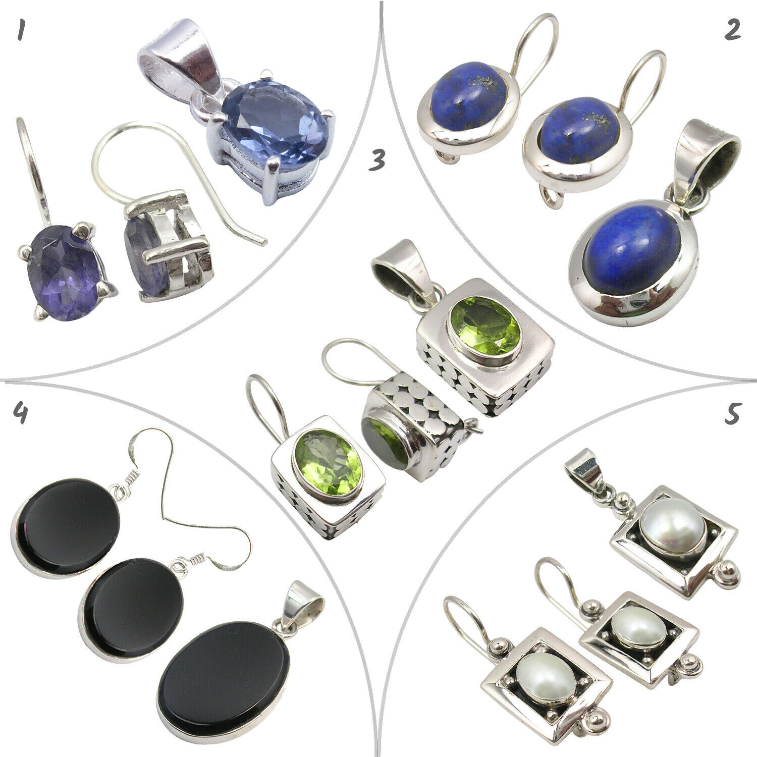 925 Silver Natural Peridot Gem Four Other Handmade New Jewelry Set Wholesale Lot