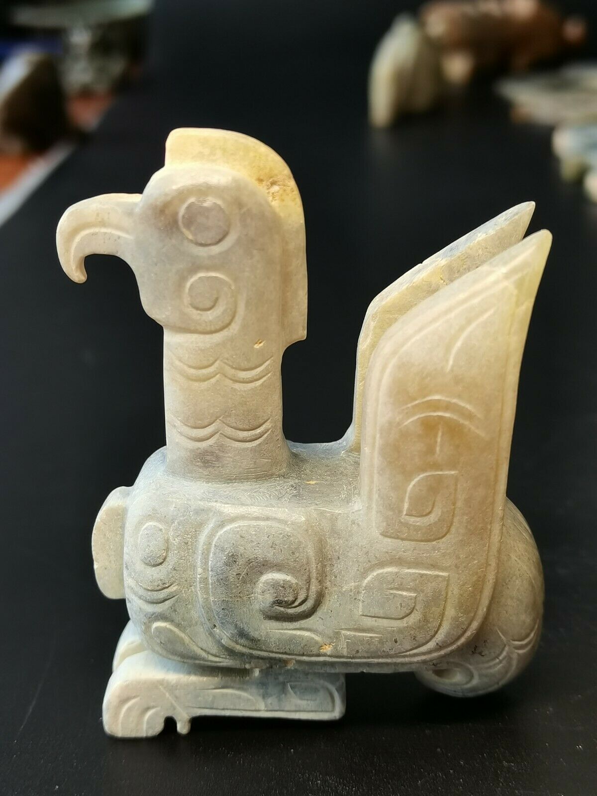 Chinese Jade Phoenix Statue Amulet Jade Geometry Pattern Bird Figurines Pendant