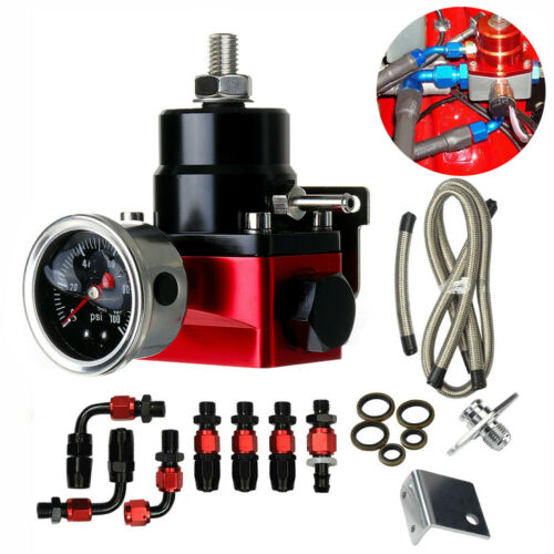 Black-red  Adjustable Fuel Pressure Regulator Kit Oil 0-100psi Gauge -6an