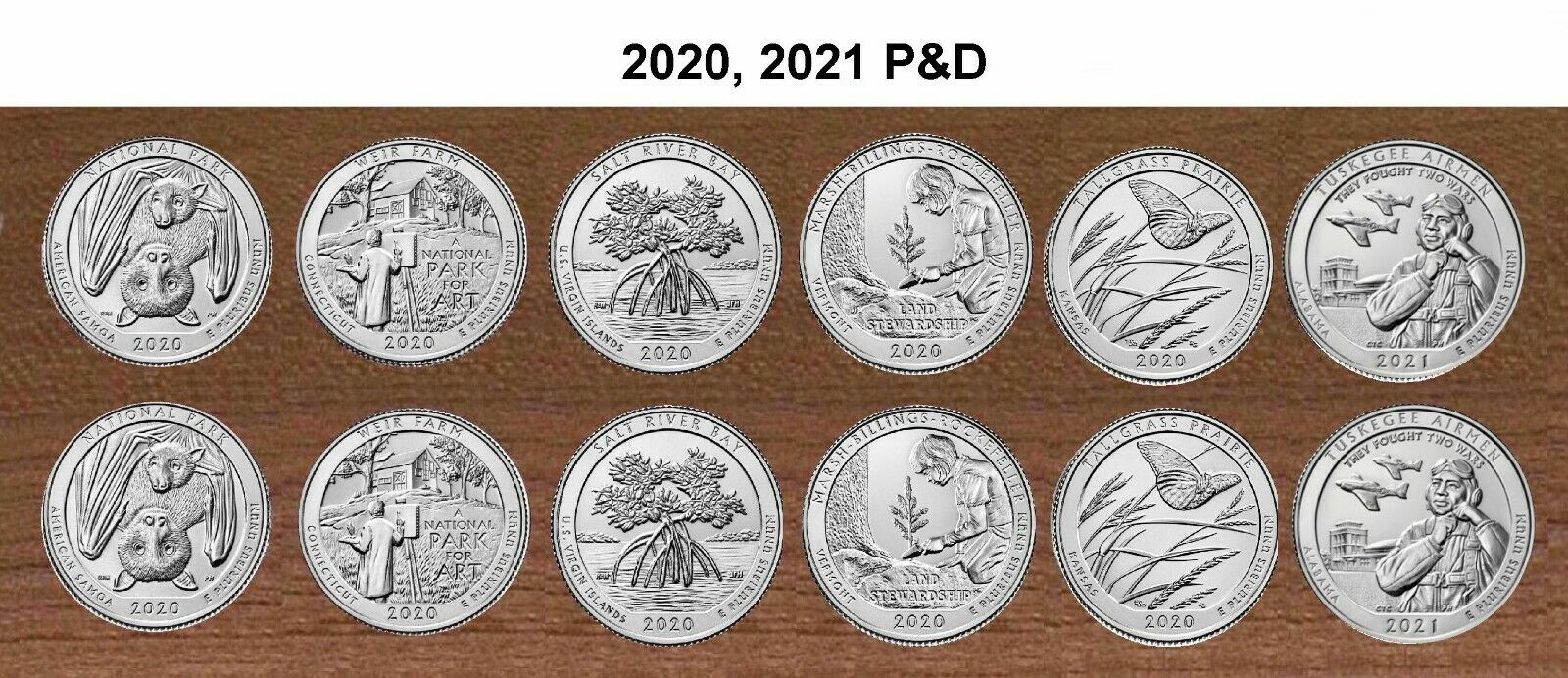2020, 2021 National Park Quarters  P& D  All 6 Sets 12 Coins In Stock