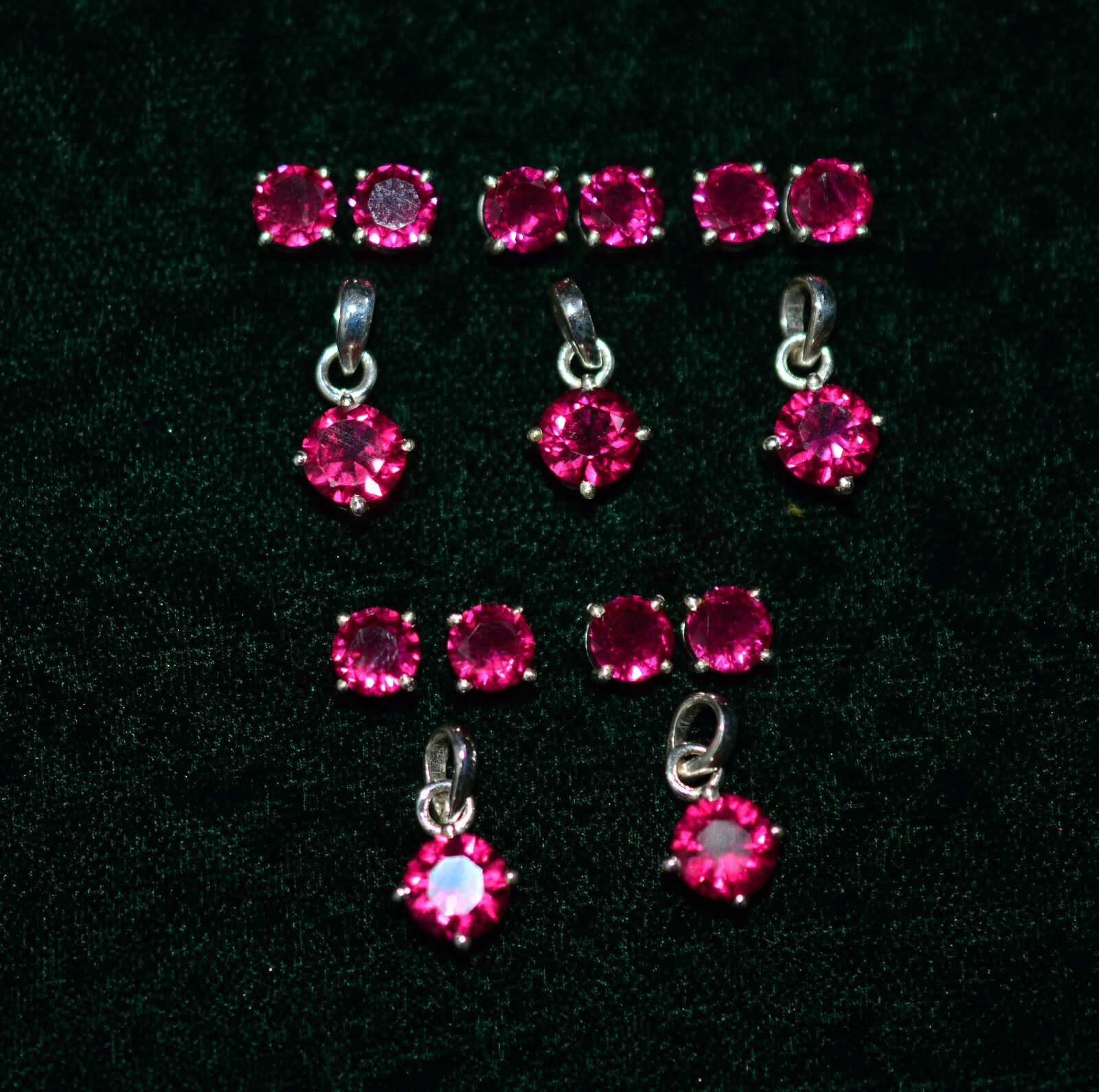 Wholesale 9pc 925 Sterling Silver Cut Red Ruby Topaz Earring Pendant Set  0 O609